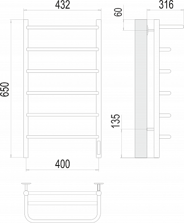 Полка П6 400х650 Электро (quick touch) Полотенцесушитель  TERMINUS Бийск - фото 3