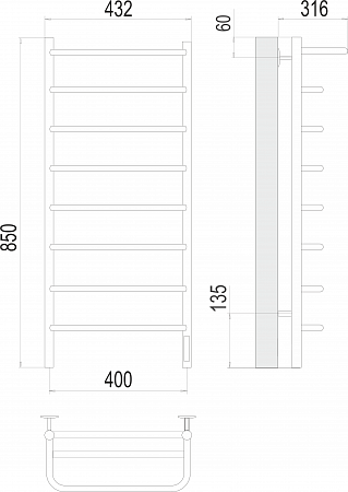Полка П8 400х850 Электро (quick touch) Полотенцесушитель  TERMINUS Бийск - фото 3