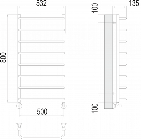 Стандарт П8 500х800  Полотенцесушитель  TERMINUS Бийск - фото 3