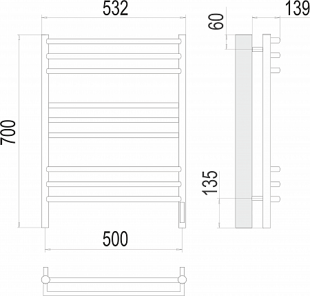 Прато П9 500х700 электро (sensor quick touch) Полотенцесушитель  TERMINUS Бийск - фото 3