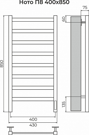 Ното П8 400х850 Электро (quick touch) Полотенцесушитель TERMINUS Бийск - фото 3