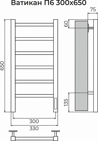 Ватикан П6 300х650 Электро (quick touch) Полотенцесушитель TERMINUS Бийск - фото 3